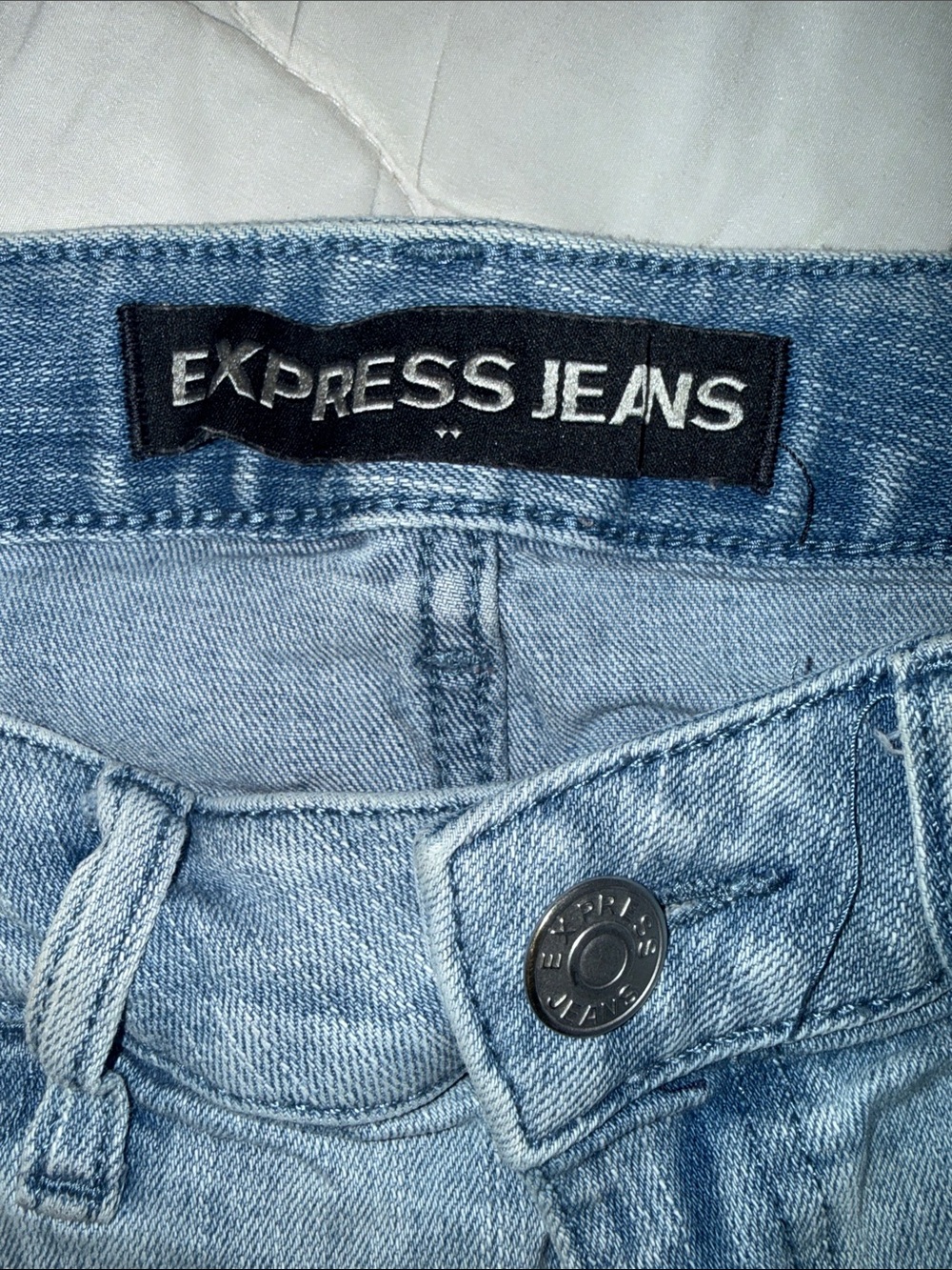 Express Light Blue Distressed Denim Cutoff Shorts - Picture 3 of 4